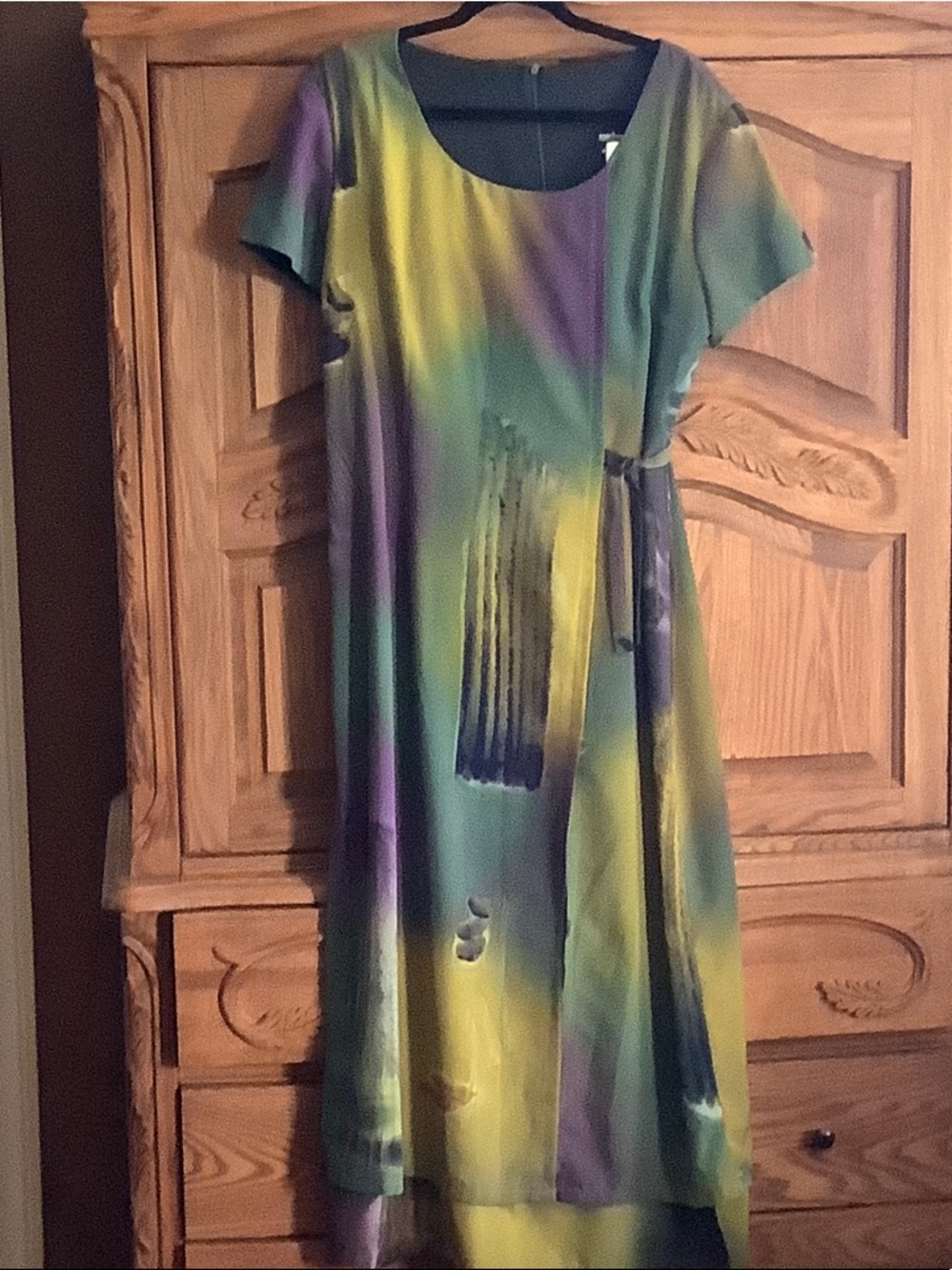 MIDI Dress Abstract Print Green, Yellow & Purple
